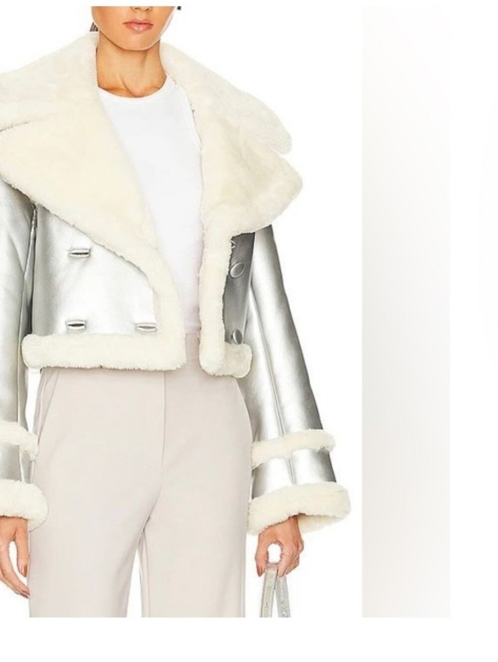 Eaves REVOLVE Elijah Silver + Ivory Sheerling Veg Leather Coat Xs Oversized